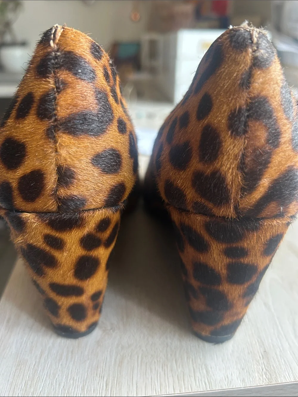 1. State Leather Wedge Leopard Print Pumps in Brown and Black Size 8